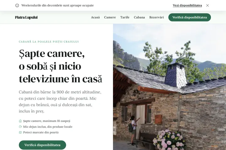 Captură de ecran a site-ului Cabana Piatra Lupului