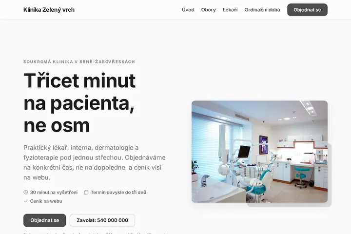 Snímek webu Klinika Zelený vrch